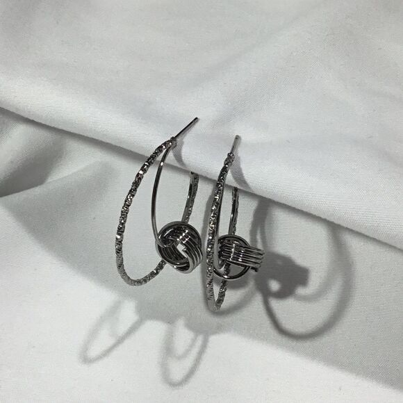 Double Hoop Textured Earrings (UC3) - Picture 2 of 6